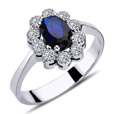 Vintage Style Diamant Saphir Entourage Ring ?n 14 Karat Weißgold