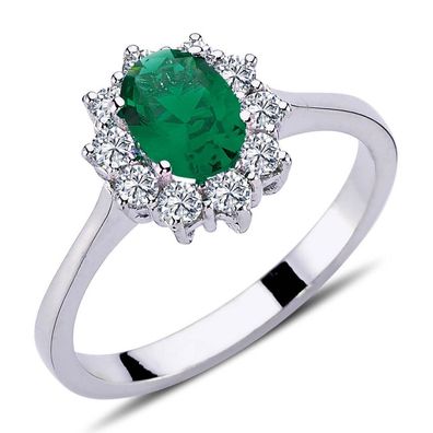 Vintage Style Diamant Smaragd Entourage Ring ?n 14 Karat Weißgold