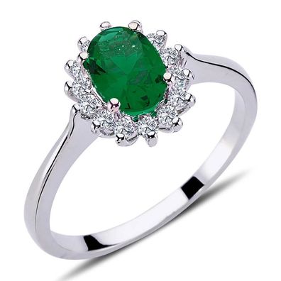 Vintage Style Diamant Smaragd Entourage Ring ?n 14 Karat Weißgold