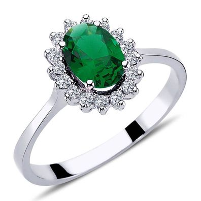 Vintage Style Diamant Smaragd Entourage Ring in 14 Karat Weißgold