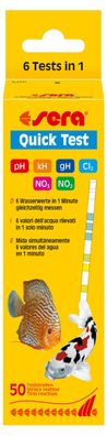 Sera Quick Test pH, kH, gH, NO3, NO2, Cl2 - 6 Tests in 1 - 50 Teststreifen MHD 02/24