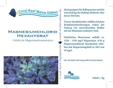 Coral Reef Magnesiumchlorid Hexahydrat 1kg Beutel z Erhöhung des Magnesiumwertes