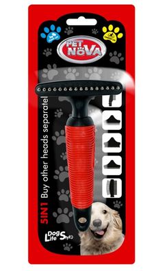 Hunde Stahl Harke M 16cm x 8,5cm entfernt lose Haare schnell rot-schwarz Hund