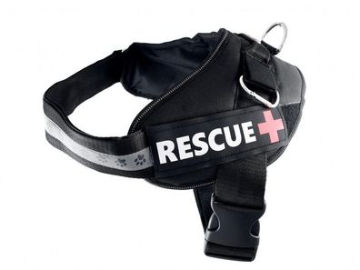 Hunde Nylon Rescue+ Geschirr schwarz M 55-65cm verstellbar Hund Zubehör