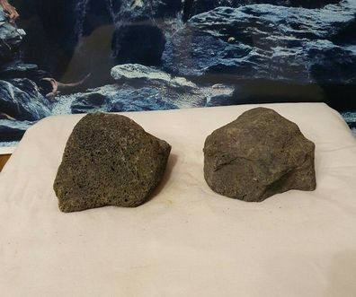 2x Lavastein schwarz 10-11cm Lava - 870g Stein für Welse, Fische, Aquarium