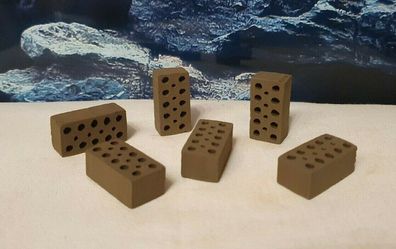 12x Mini Ziegel dark chocolate - Miniaturziegel aus Ton Nano Deko Garnelen Krebs