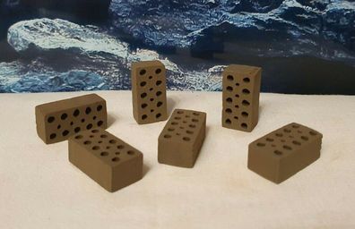 6x Mini Ziegel dark chocolate - Miniaturziegel aus Ton Nano Deko Garnelen Krebs