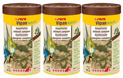 3x Sera Vipan Nature 250ml Hauptfutter für alle Zierfische Flockenfutter Flocke