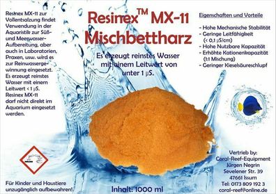 Coral Reef Resinex MX-11 Mischbettharz 1 Liter Dose Süß- + Meerwasser Aquarium