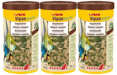 3x Sera Vipan Nature 1000ml - Hauptfutter für alle Zierfische Flockenfutter