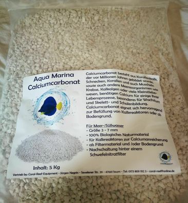 Coral Reef Calciumcarbonat - 5kg Beutel zur Aufhärtung + als Bodengrund Aquarium