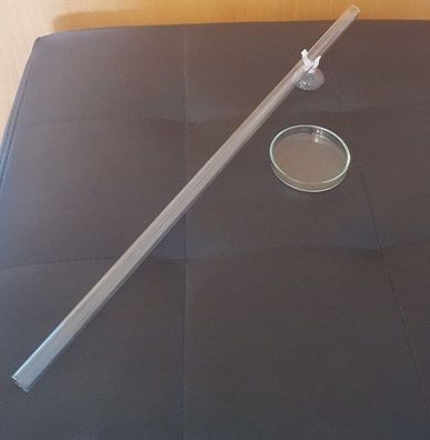 Futterrohr aus Acrylglas 16mm - L: ca. 500mm + 5,5cm Futterschale + Saugnapf Set