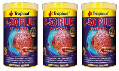 3x Tropical D-50 Plus Flakes - proteinreiches Alleinfutter für Diskus 1000ml