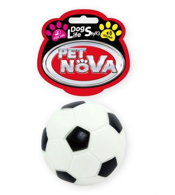 Hunde Ball Fußball rund M ca. 7cm quietschendes Spielzeug Hund schwarz-weiß