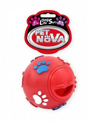 Hunde Snack Ball rund ca. 7,5cm Spielzeug rot Hund für Leckerlies Pfoten-Motiv