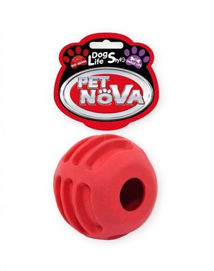 Hunde Snack Ball ca. 6cm Spielzeug rot Hund für Leckerlies mit Rindfleisch Aroma