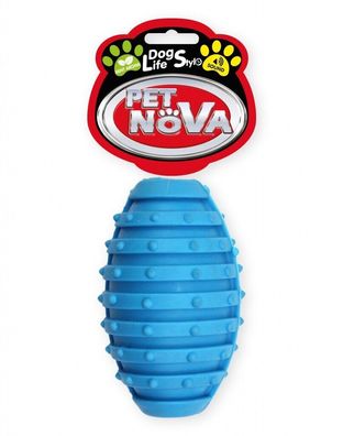 Hunde Rugby Ball mit Glocke ca. 10cm Spielzeug blau Hund mit Minz Aroma