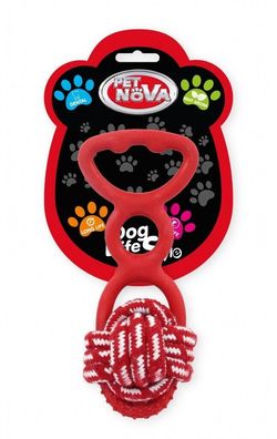 Hunde Ball Seilball mit Gummigriff ca. 20cm Spielzeug rot Hund mit Minz Aroma