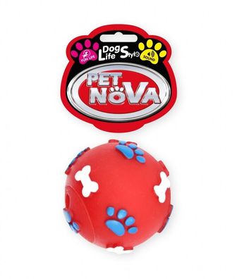 Hunde Ball rund S ca. 6cm Knochen- + Pfotengravur quietschendes Spielzeug Hund