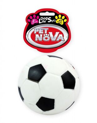 Hunde Ball Fußball rund L ca. 10,5cm quietschendes Spielzeug Hund schwarz-weiß