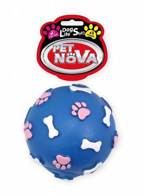 Hunde Ball rund L ca. 9cm Knochen- + Pfotengravur quietschendes Spielzeug Hund