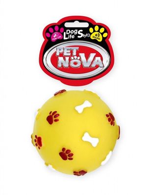 Hunde Ball rund M ca. 7,5cm Knochen- + Pfotengravur quietschendes Spielzeug Hund