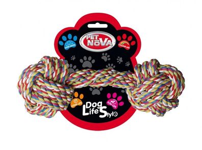 Hunde Seil Baumwollhantel Knochen Hantel ca. 25cm Spielzeug bunt Hund Knotenseil