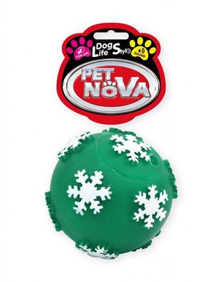 Hunde Ball rund M ca. 7,5cm Schneeflocken Gravur quietschendes Spielzeug Hund