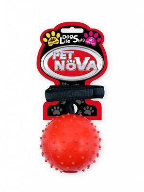 Hunde Ball Spikey mit Nylonband ca. 7cm Spielzeug rot Hund mit Vanille Aroma