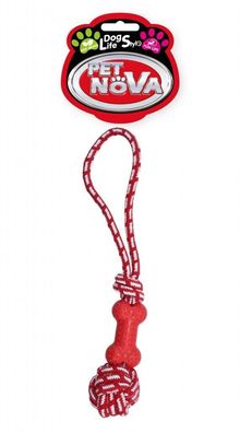 Hunde Knochen + Ball am Seil ca. 40cm rot Spielzeug Hund mit Minz Aroma