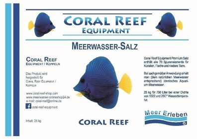 2x Coral Reef Premium Meerwasser Salz 25kg Beutel + Knoblauch Haft Tabs 250ml