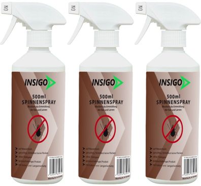 INSIGO 3x500ml Anti Spinnenspray Mittel Schutz Abwehr Vernichter gegen Spinnen frei