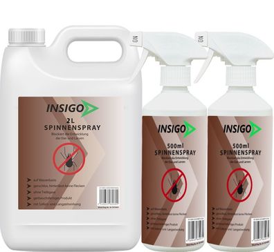INSIGO 2L + 2x500ml Spinnenspray Mittel Schutz Abwehr Vernichter gegen Spinnen frei