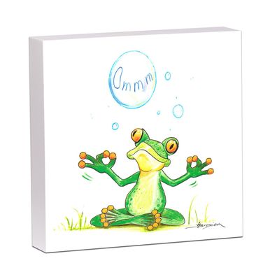 Frosch in Yoga Pose Ommm | Kunstdruck auf Holz | Bild Wandbild Druck | 20x20cm