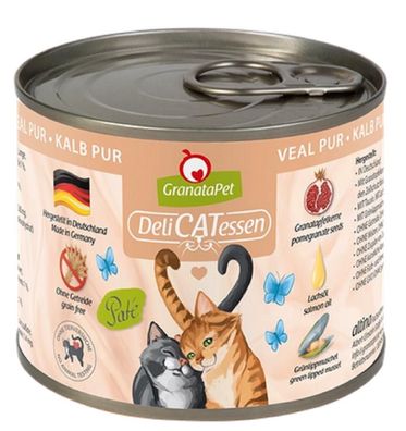 GranataPet ¦ DeliCatessen - Kalb PUR - 6 x 200g ¦ nasses Katzenfutter in Dosen