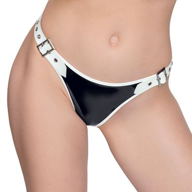 Sexy Damen Lack Rio-String S-XL verstellbare Schnallen-Verschlüsse schwarz "Evy"