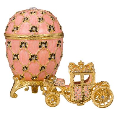 Faberge Krönungs Ei / Schmuckkästchen mit Kutsche 10 cm rosa