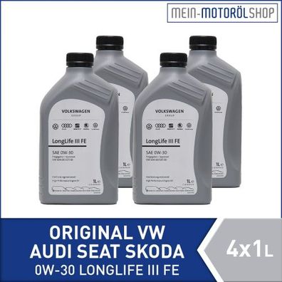 Original VW Audi Seat Skoda 0W-30 Longlife FE 3 4x1 Liter