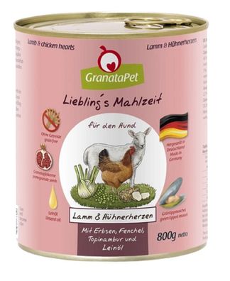 GranataPet ¦Liebling's Mahlzeit - Lamm & Hühnerherzen mit Erbsen, Fenchel, Topinam...