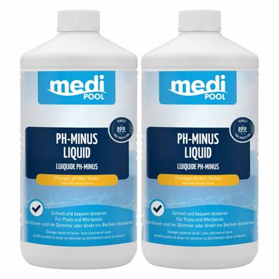 mediPOOL pH-Minus Liquid 2x 1L, pH Senker pH Regulator Wasserpflege Flüssigchlor