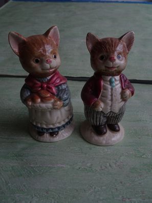 ALT : Keramikporzellan Katzen-Paar Salz Pfeffer Streuer Otagiri