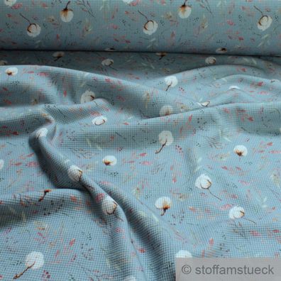 Stoff Baumwolle Elastan Waffel Jersey blau Baumwollblüte Waffelstrick elastisch