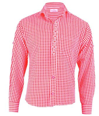 Trachtenhemd Trachten Hemd Herren Edelweissstickerei rot weiss kariert S - 4 XL