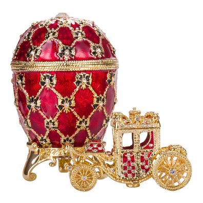 Faberge Krönungs Ei / Schmuckkästchen mit Kutsche 10 cm rot