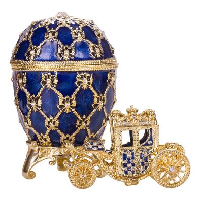 Faberge Krönungs Ei / Schmuckkästchen mit Kutsche 10 cm blau