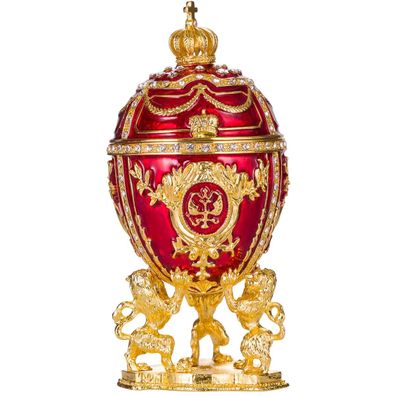 Faberge Ei / Schmuckkästchen mit Löwen & Anhänger 15,5 cm rot