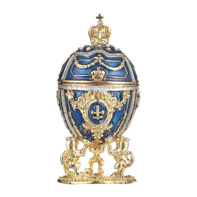 Faberge Ei / Schmuckkästchen mit Löwen & Kaiserkrone 7,5 cm blau