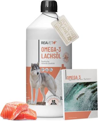 ReaVET Lachsöl Hunde 1 Liter, Omega 3 & 6 Barf Öl Hund, Katze Pferd