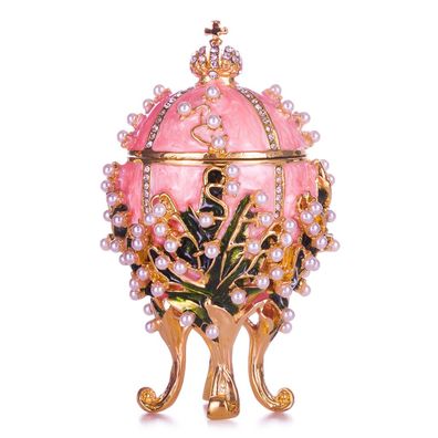 Faberge Ei / Schmuckkästchen Maiglöckchen mit Kaiserkrone 8,5 cm rosa