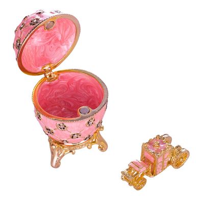 Faberge Krönungs Ei / Schmuckkästchen mit Kutsche 6,5 cm rosa